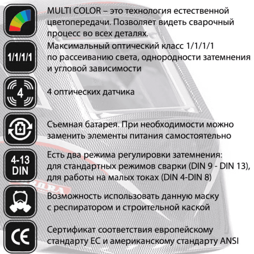 Сварочная маска Aurora SUN-9 Carbon — изображение 3