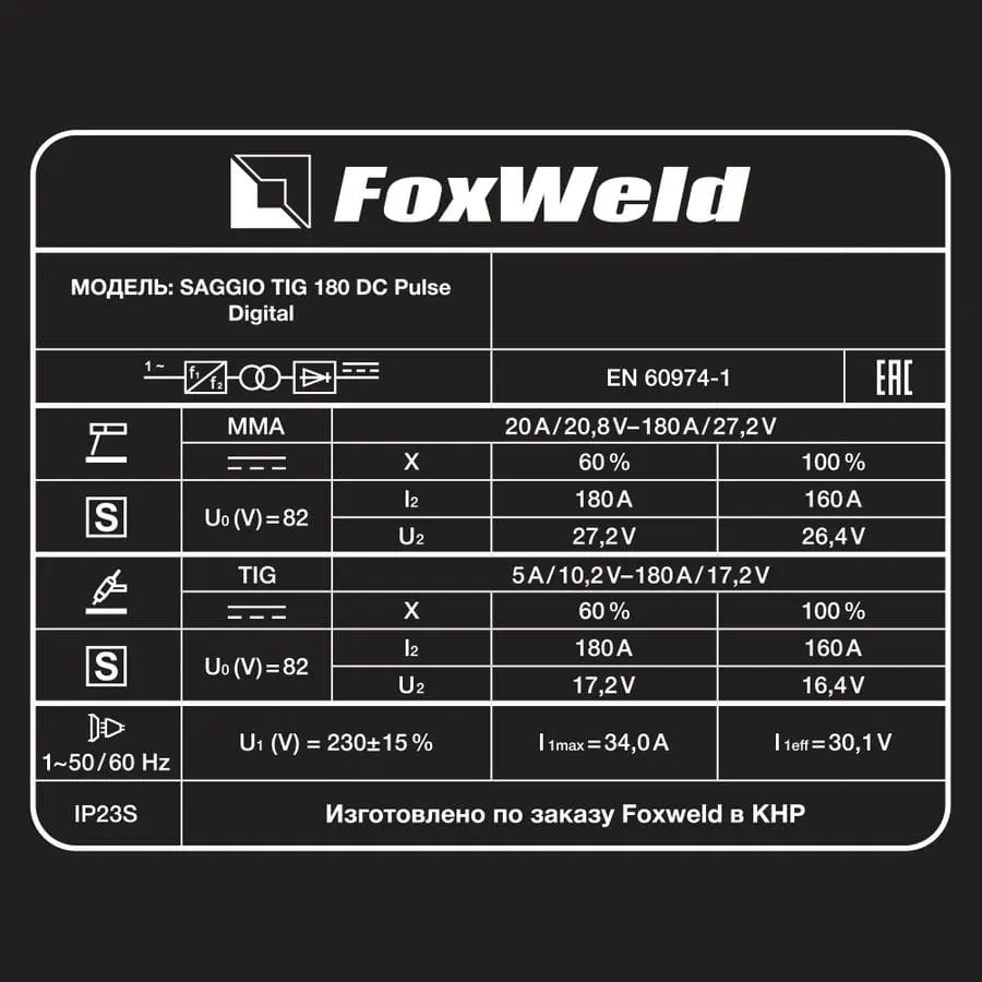 Аппарат аргонодуговой сварки Foxweld SAGGIO TIG 180 DC Pulse Digital — изображение 11
