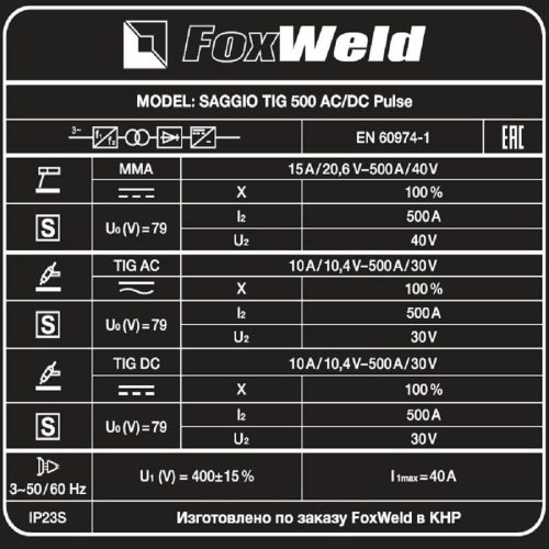 Аппарат аргонодуговой сварки Foxweld SAGGIO TIG 500 AC/DC Pulse — изображение 5
