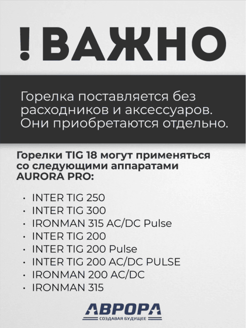 Горелка Aurora TIG 18 320A (100%) M12x1, 1/4G, 3/8G, 4m-вода (без управляющих разъемов) — изображение 3