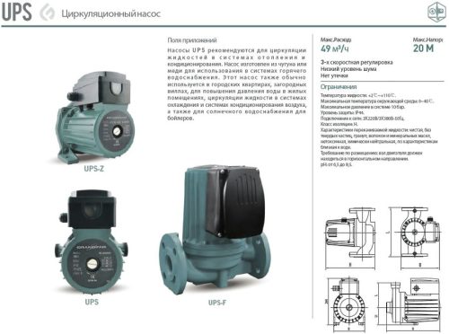Циркуляционный насос UPS40-12-250TF GRANDFAR — изображение 2
