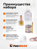 Набор GLASSY №4 17,0мм FOXWELD (TIG 17/18/26) д. 2,4 мм вольфрам — изображение 2