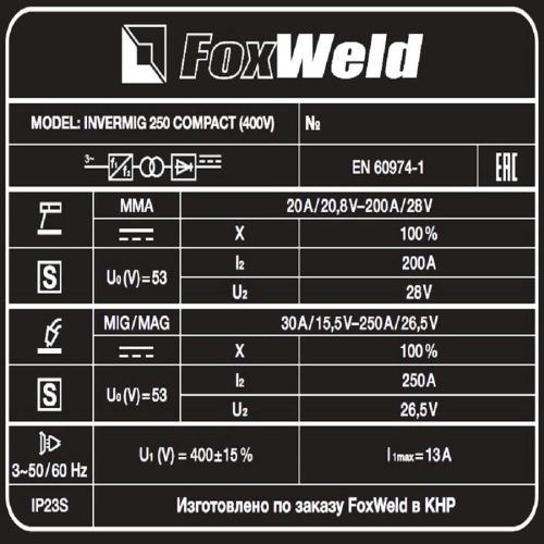 Сварочный полуавтомат Foxweld Invermig 250 Compact (400V) — изображение 7